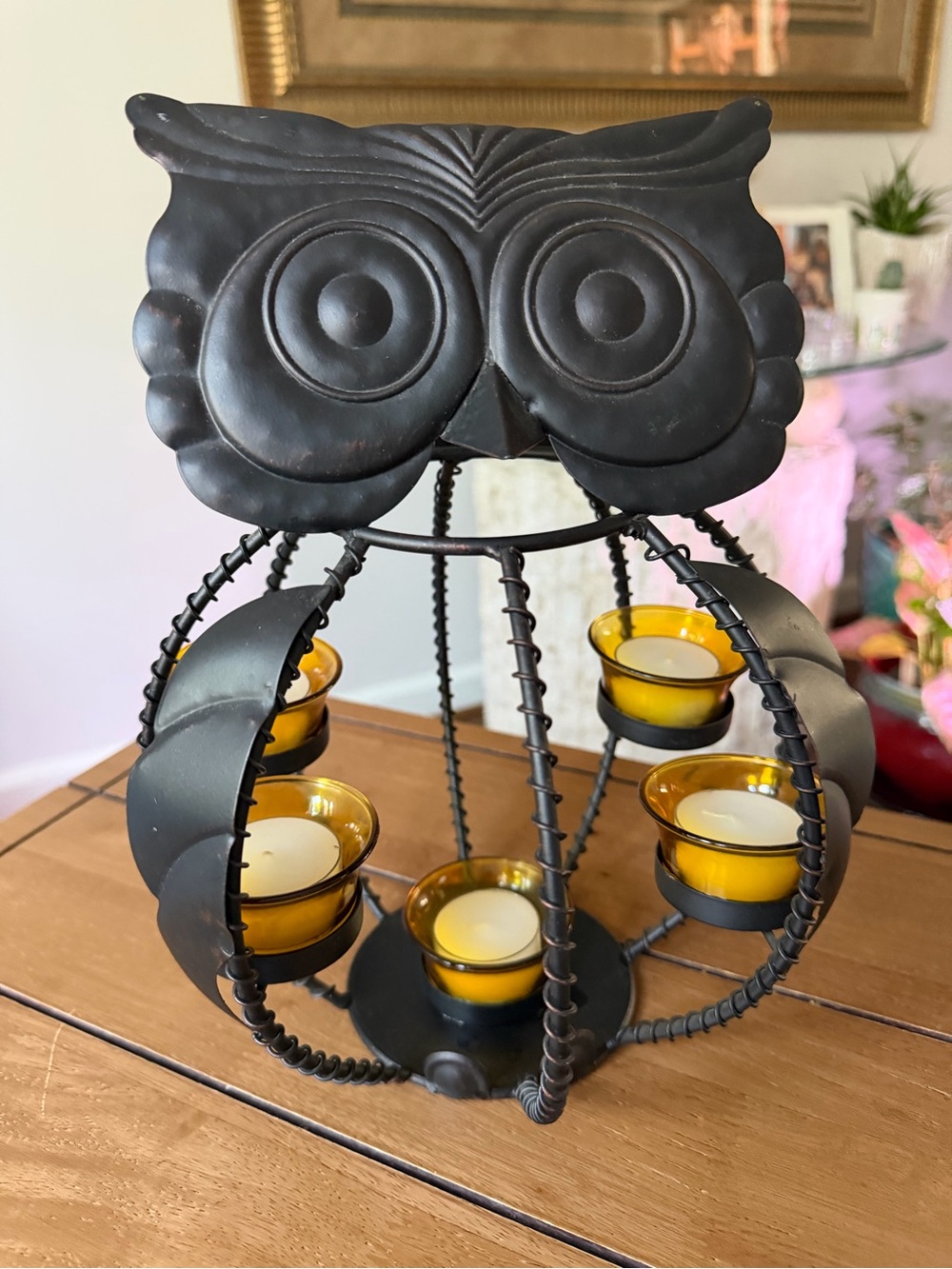 Black Metal 5-Tealight Candle Owl Motiff - Gorgeous!